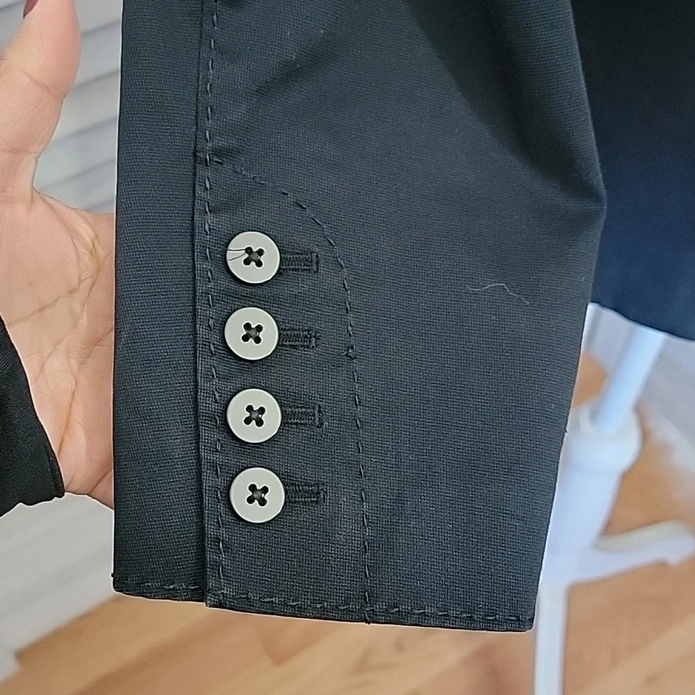 Black 4 Button Closure Structured Princess Seams Tailored Fit Blazer